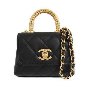 Chanel Coco Handle Micro Ap4245 Matelasse Flap Bag 25A Black Lambskin